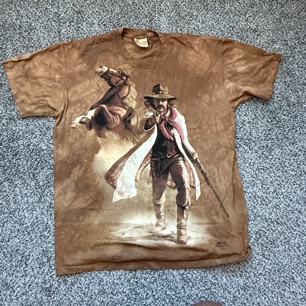 The Mountain Western Cowboy Scene Brown T-Shirt